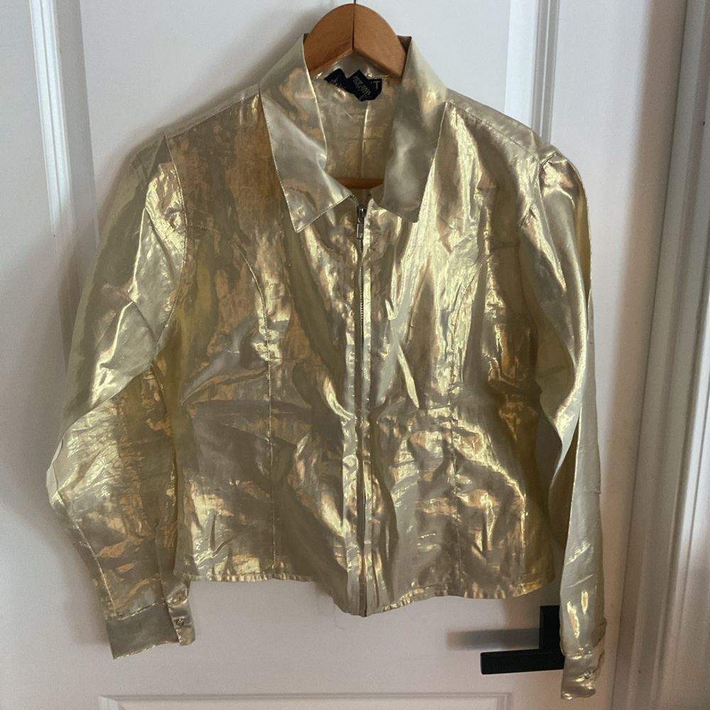 Passport - 1/4 Zip Shimmering Gold Long Sleeve Blouse - Ladies Size X-Small